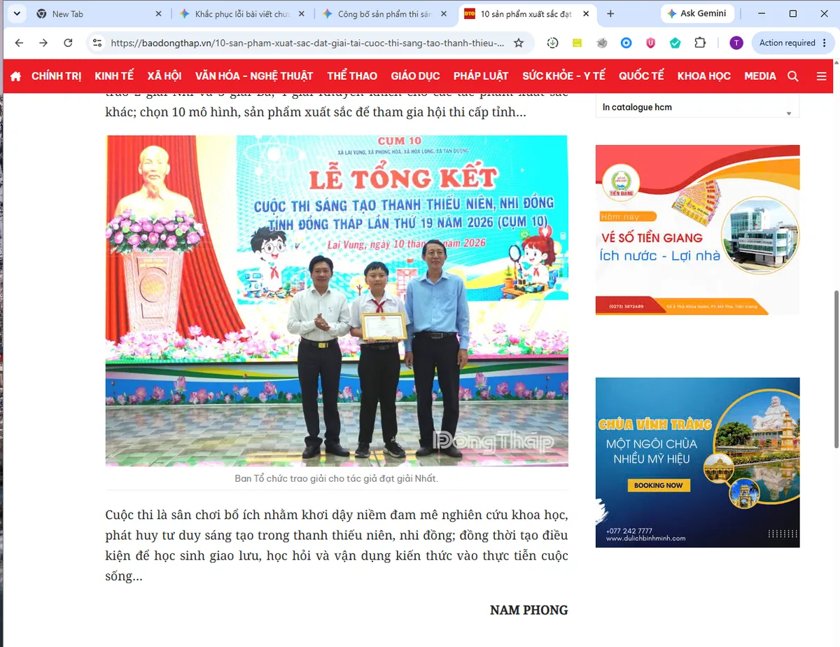 Ảnh trao giải cuộc thi sáng tạo thanh thiếu niên, nhi đồng tỉnh Đồng Tháp lần thứ 19, Cụm 10