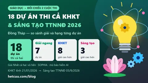 18 dự án thi cả KHKT và Sáng tạo TTNNĐ Đồng Tháp 2026 — so sánh giải và hạng